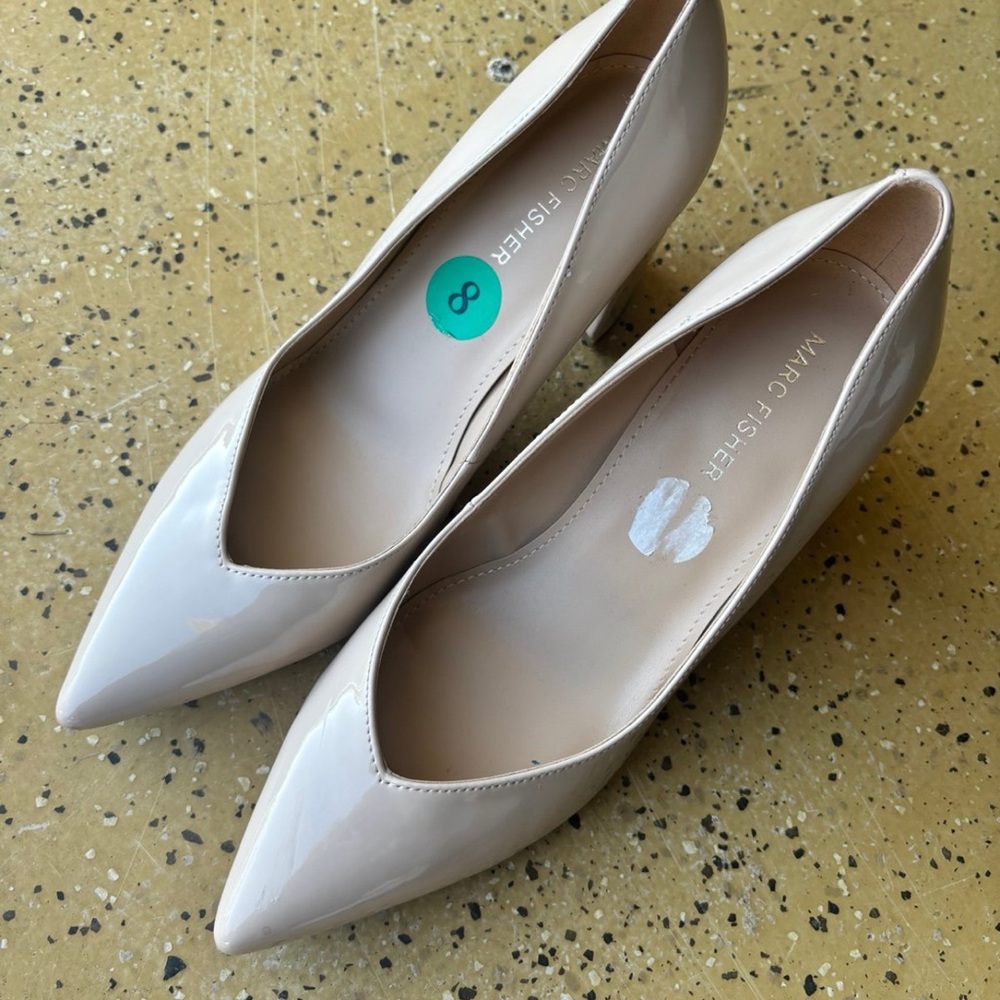 Marc Fisher Glossy Light Beige Pointed-Toe Flats